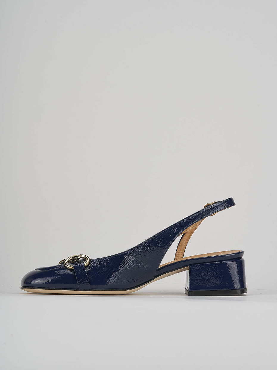 Slingback decoltè tacco 4 cm blu vernice