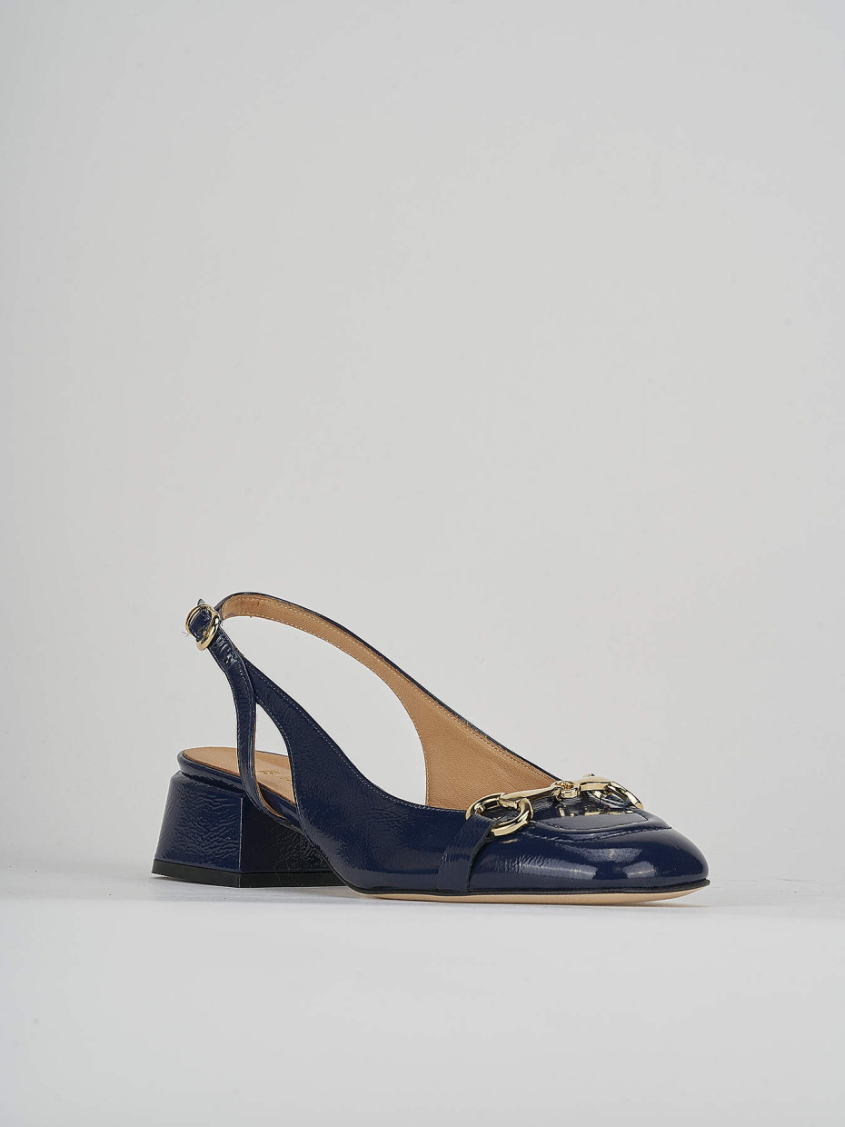 Slingback decoltè tacco 4 cm blu vernice