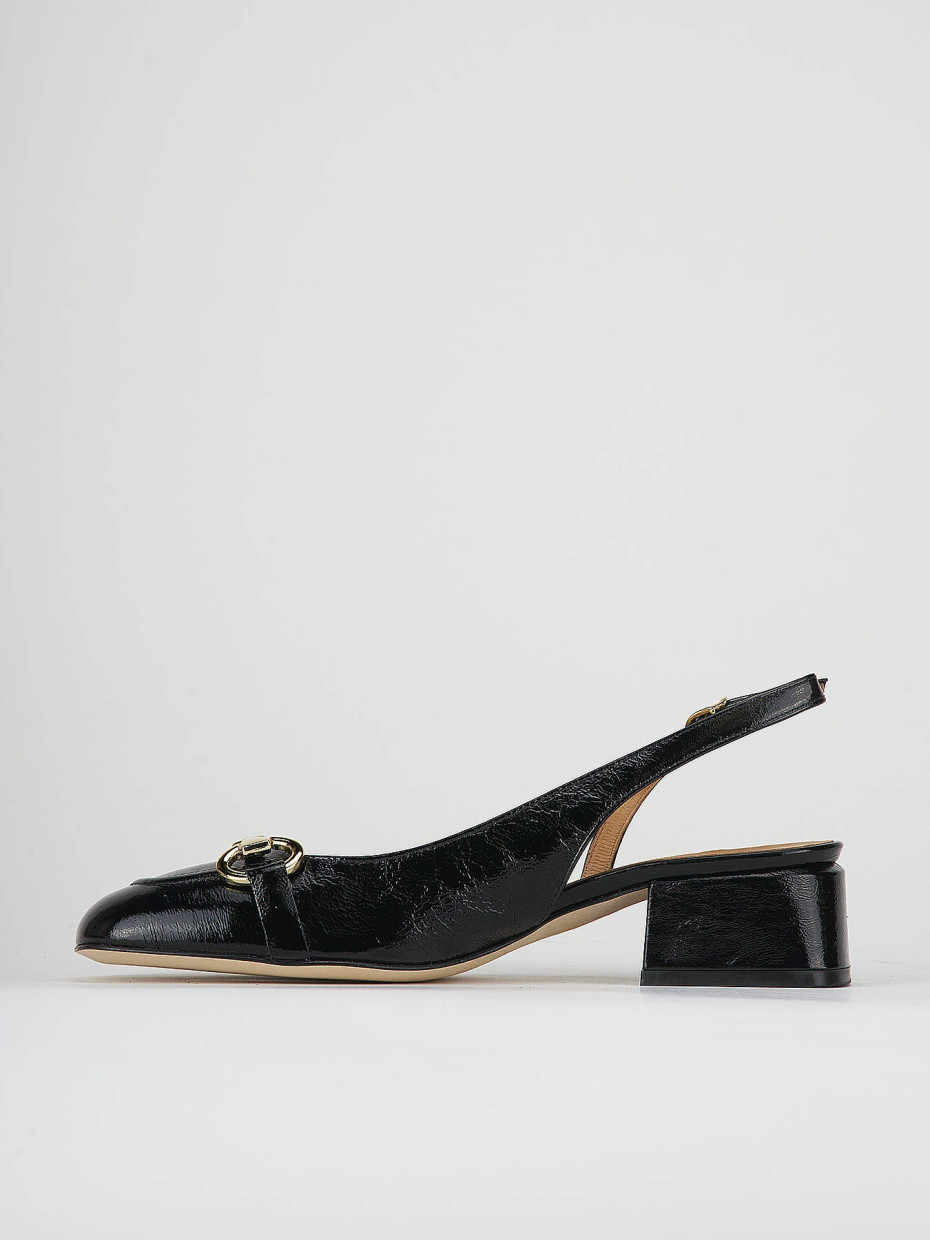 Slingback decoltè tacco 4 cm nero vernice