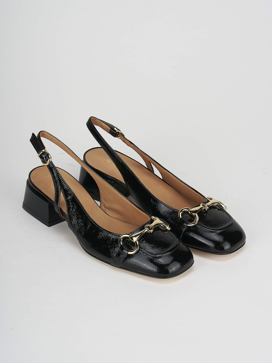 Slingback decoltè tacco 4 cm nero vernice