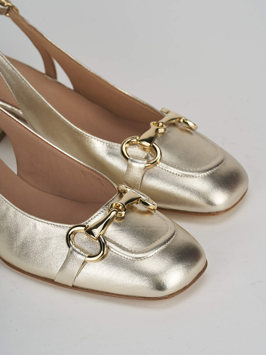 Slingback decoltè tacco 4 cm oro pelle