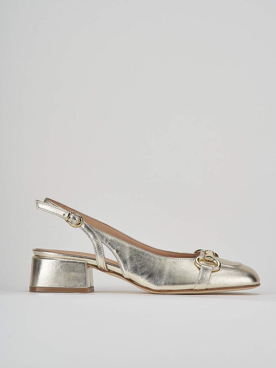 Slingback decoltè tacco 4 cm oro pelle