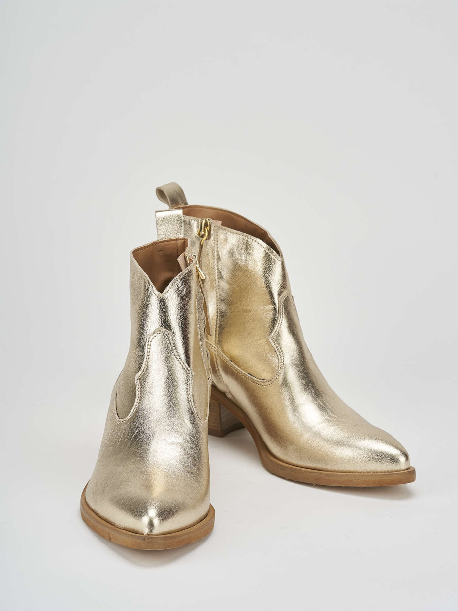 Low heel ankle boots heel 4 cm gold laminated