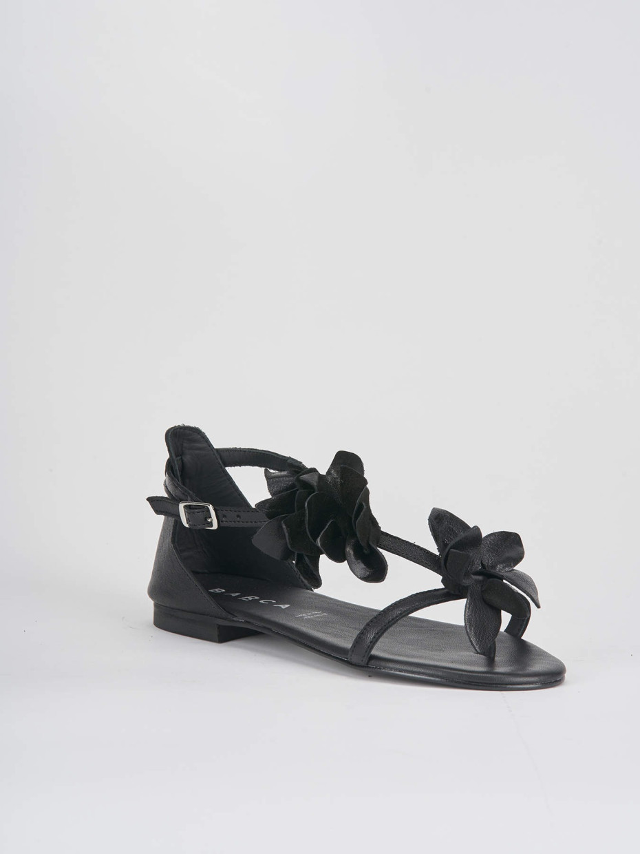 Low heel sandals heel 1 cm black leather