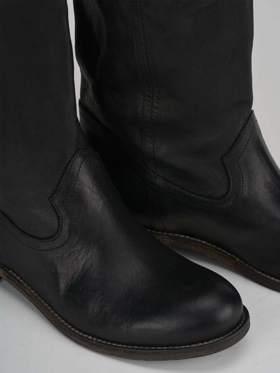 Low heel boots heel 1 cm black leather