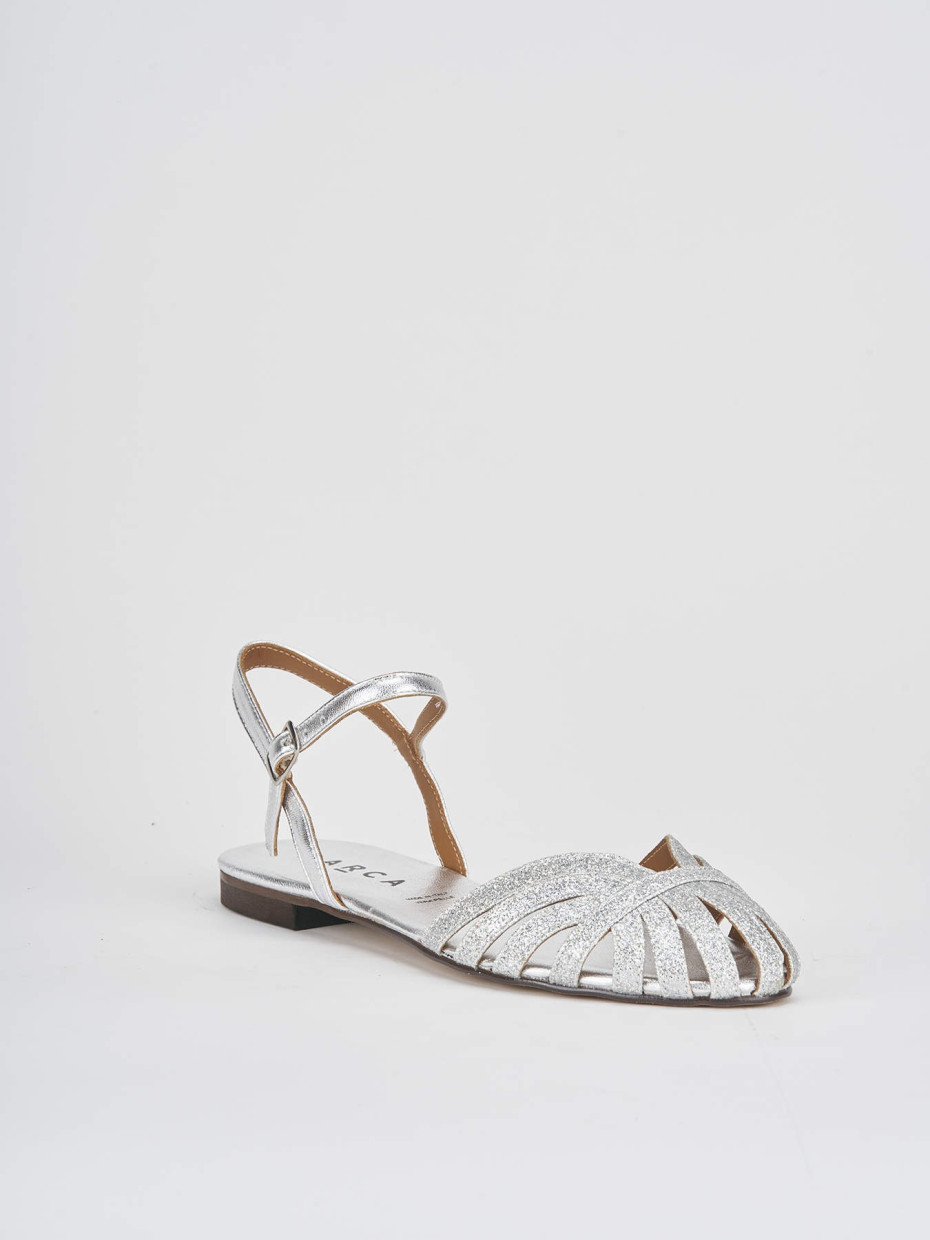 Low heel sandals heel 1 cm silver leather