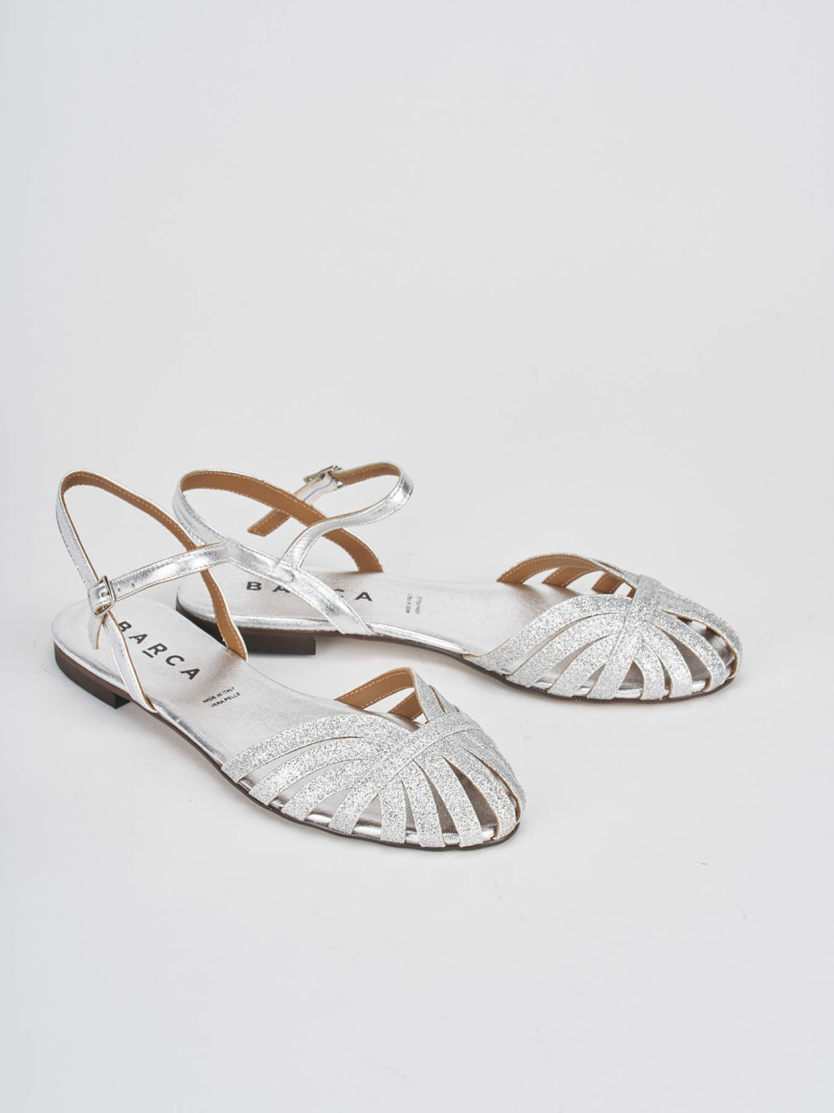 Low heel sandals woman heel 1 cm silver leather Barca Stores