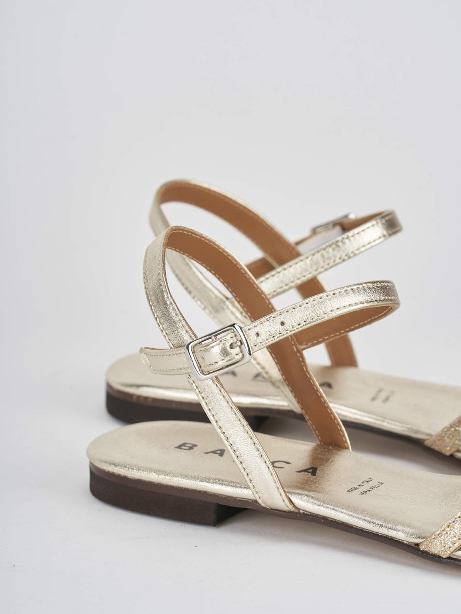 Low heel sandals woman heel 1 cm gold leather Barca Stores