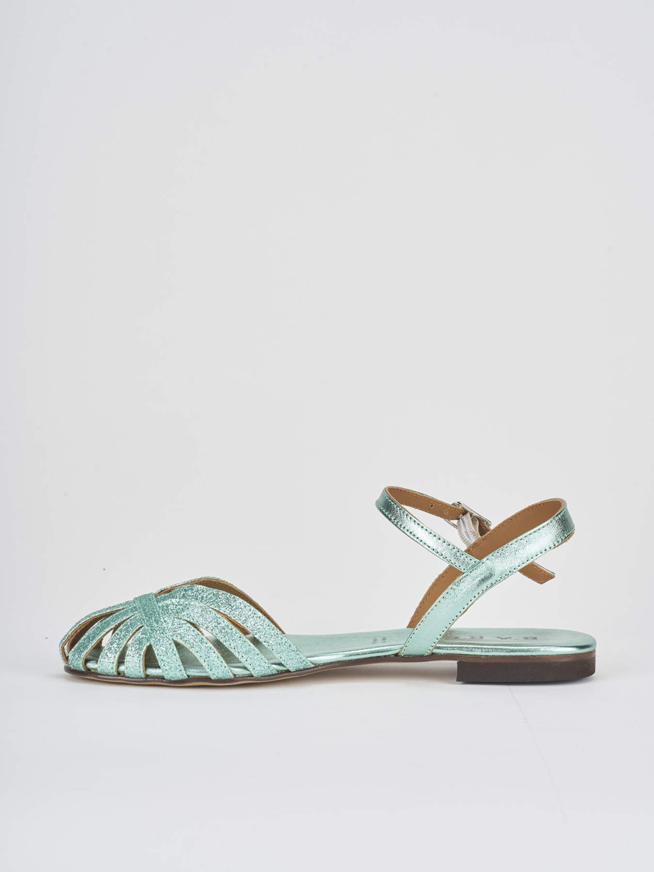 Low heel sandals heel 1 cm green leather