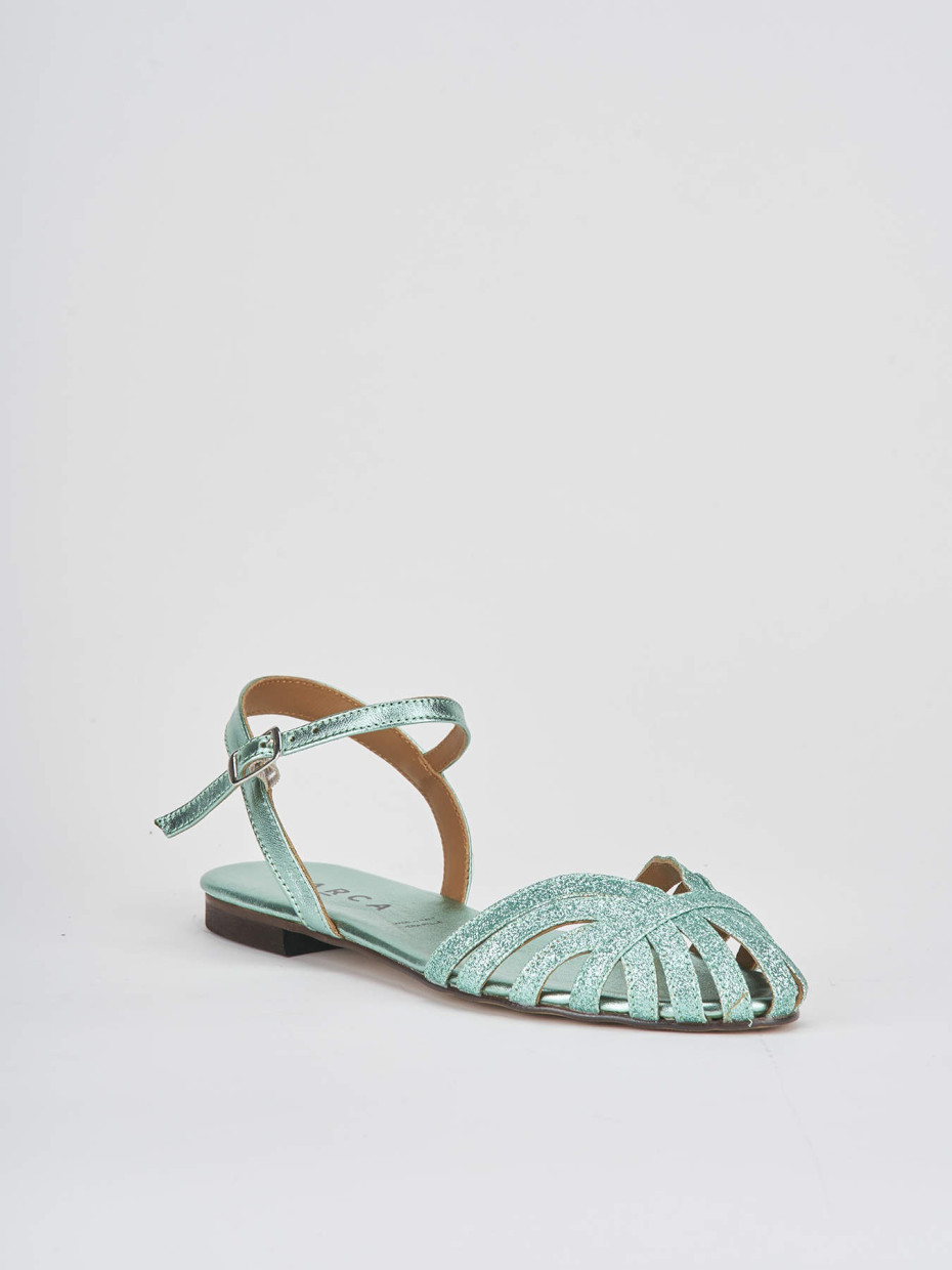 Low heel sandals heel 1 cm green leather