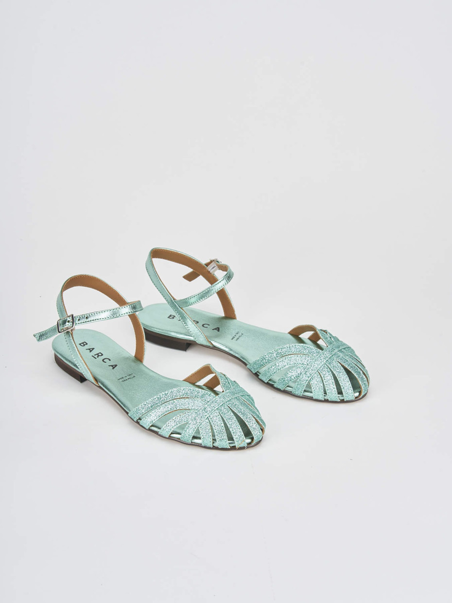 Low heel sandals heel 1 cm green leather