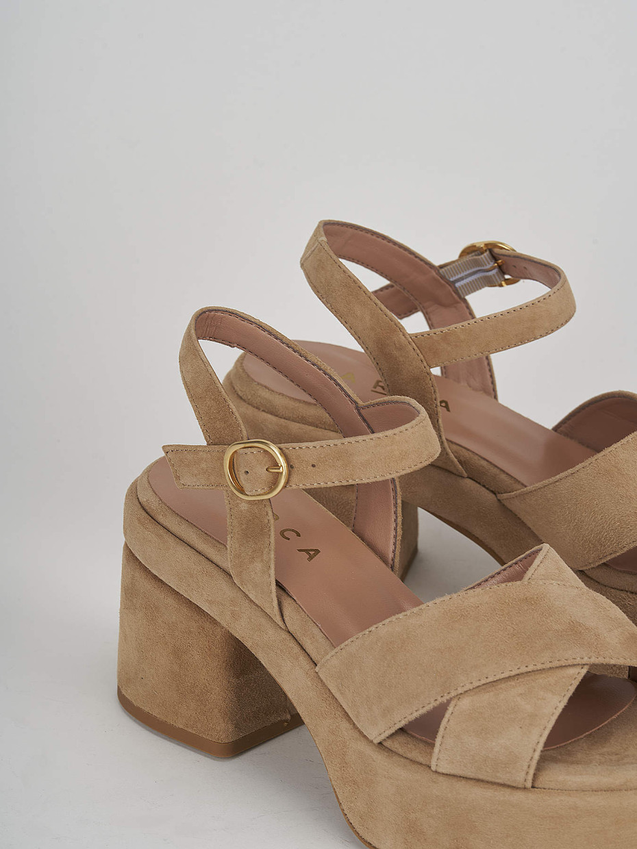 Beige suede store sandals heels