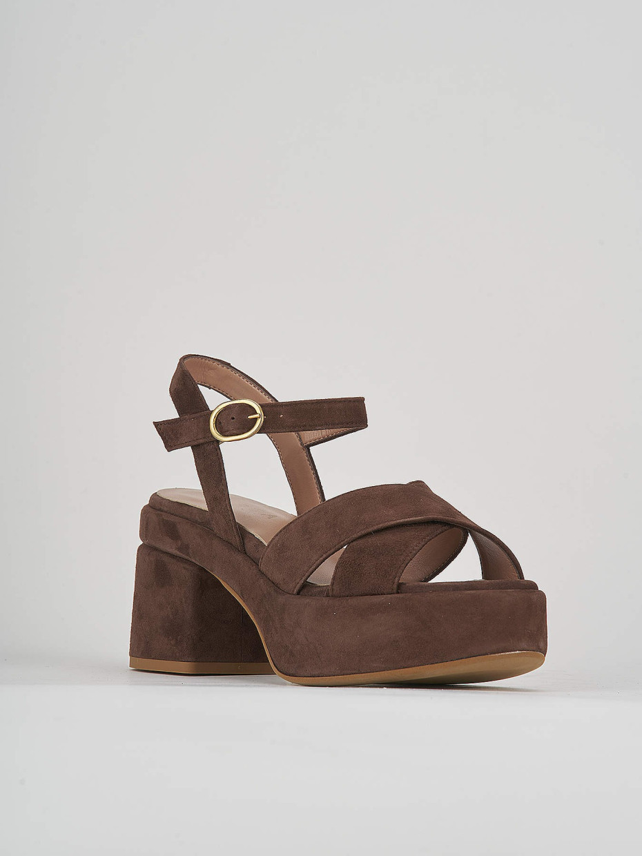 High heel sandals heel 6 cm dark brown suede