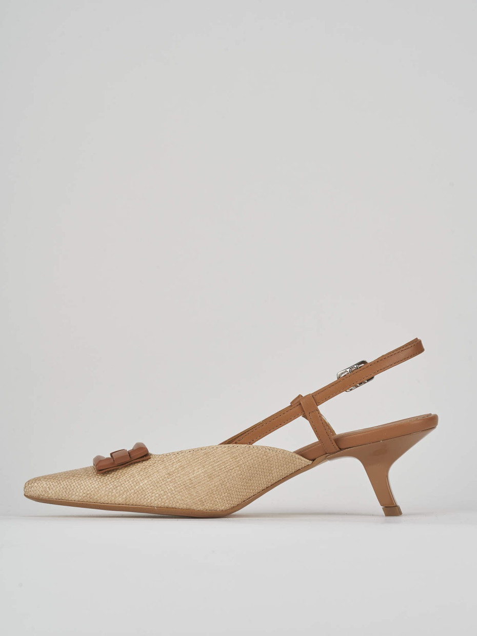 Slingback decolte tacco 3 cm marrone pelle