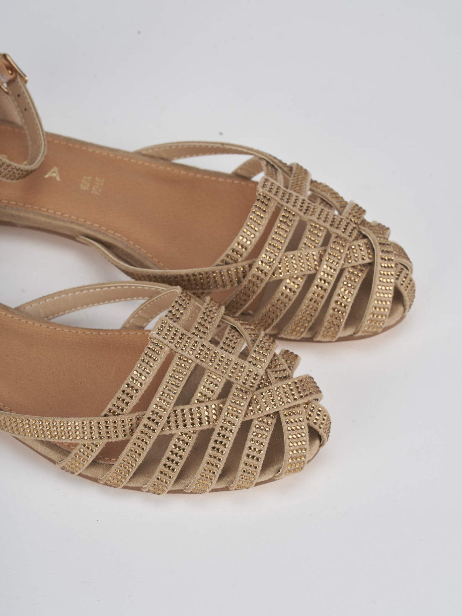 Sandalo tacco 1 cm beige camoscio