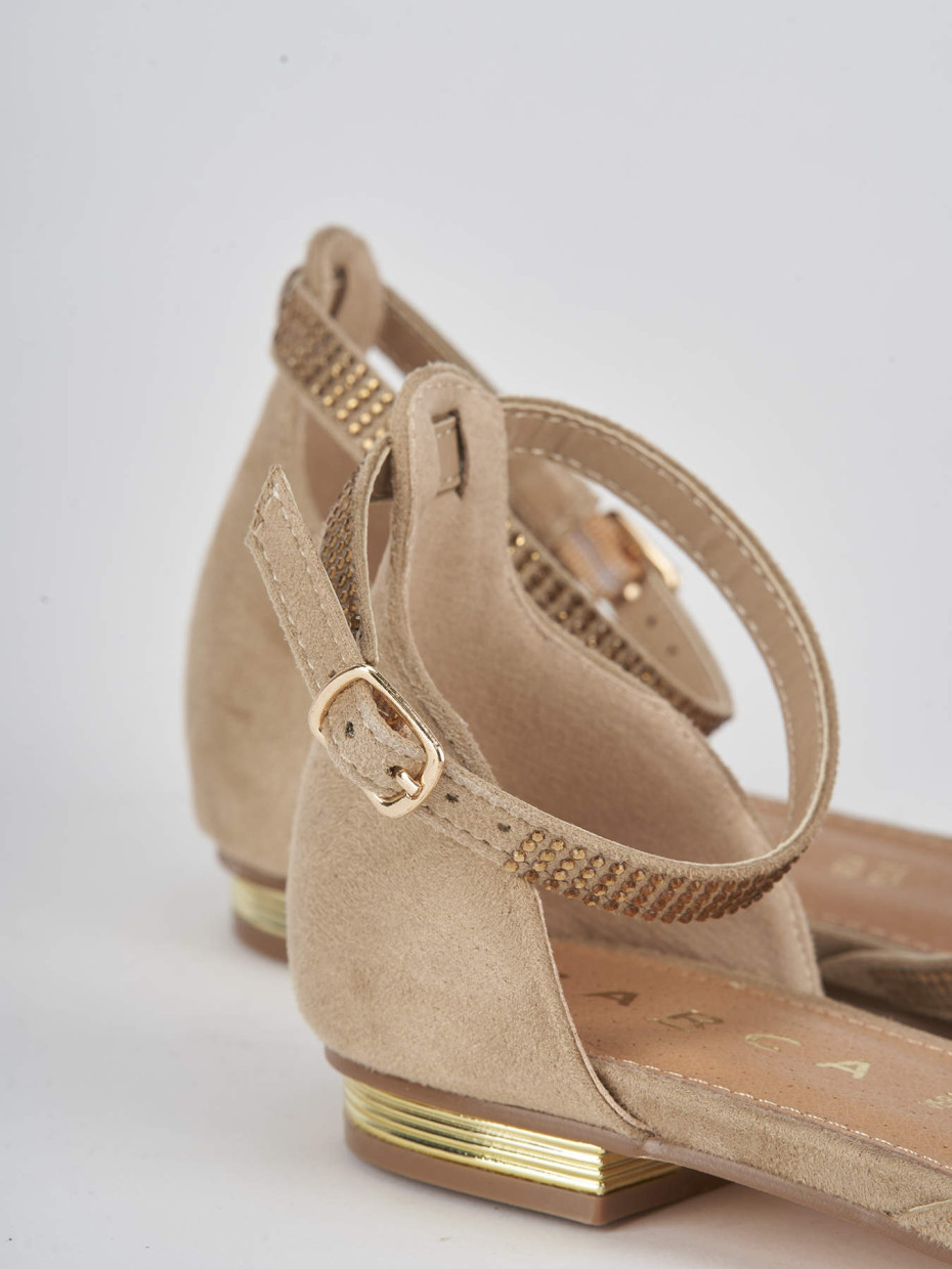 Low heel sandals heel 1 cm beige suede