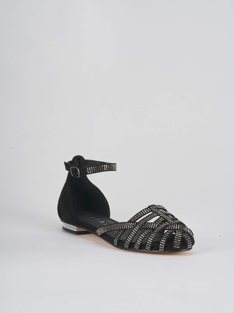Sandalo tacco 1 cm nero camoscio