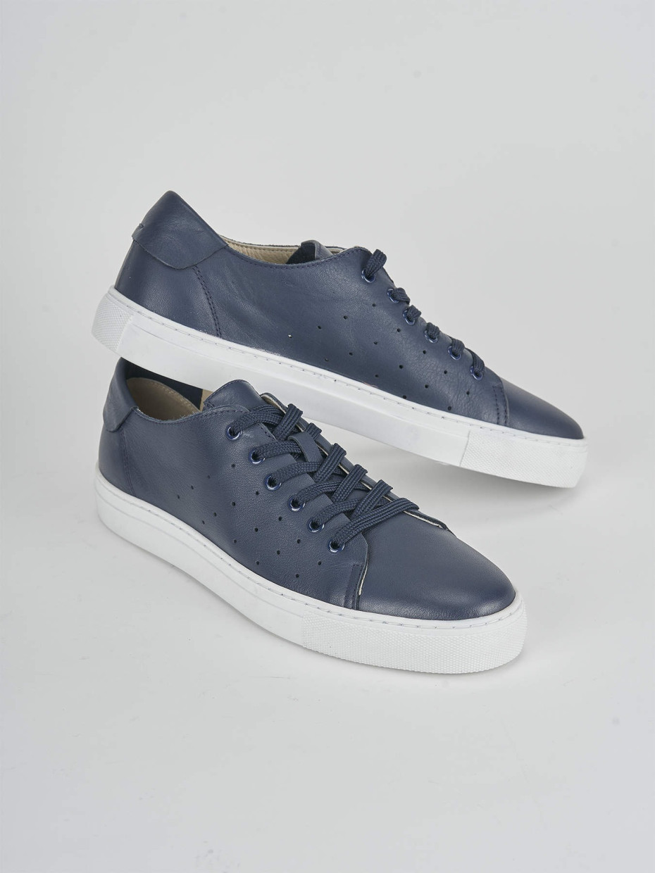 Sneakers tacco 1cm pelle blu