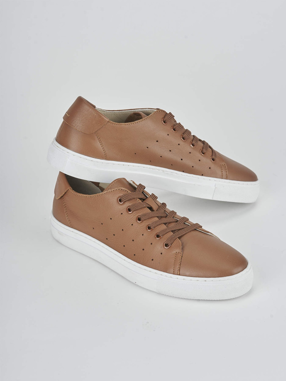 Sneakers heel 1 cm brown leather