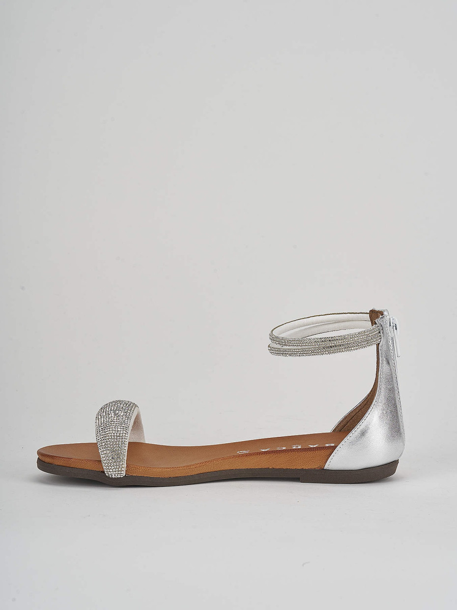 Low heel sandals heel 1 cm silver leather