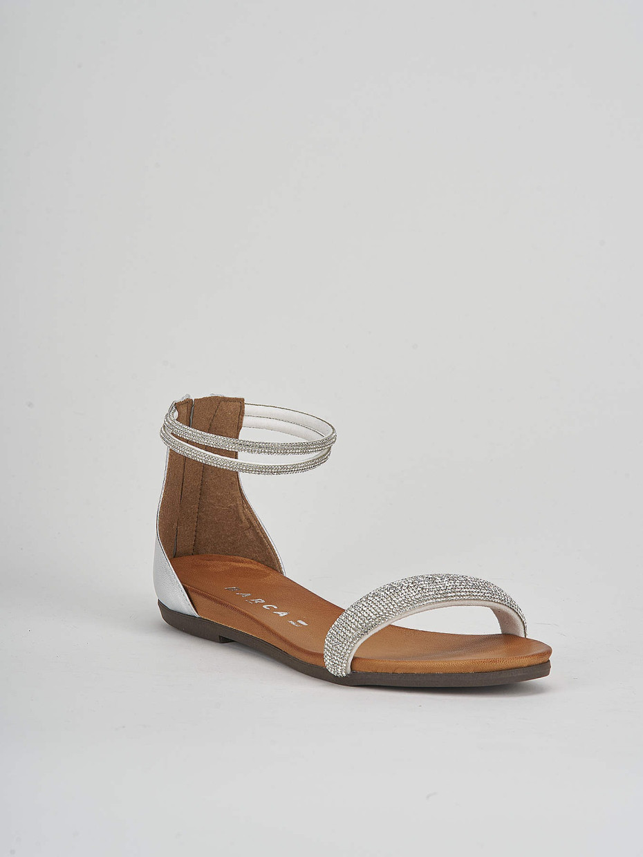 Low heel sandals heel 1 cm silver leather