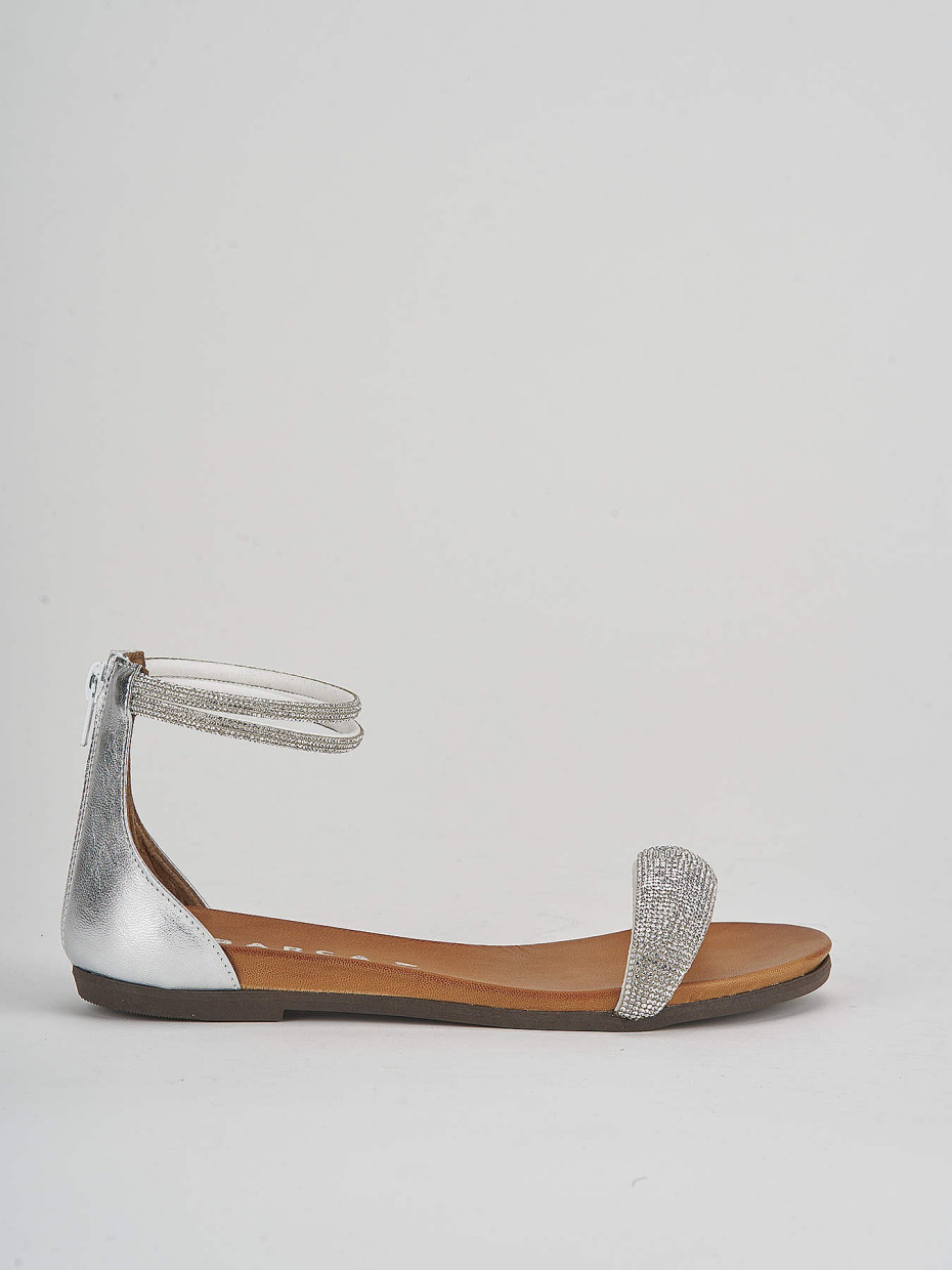 Low heel sandals heel 1 cm silver leather