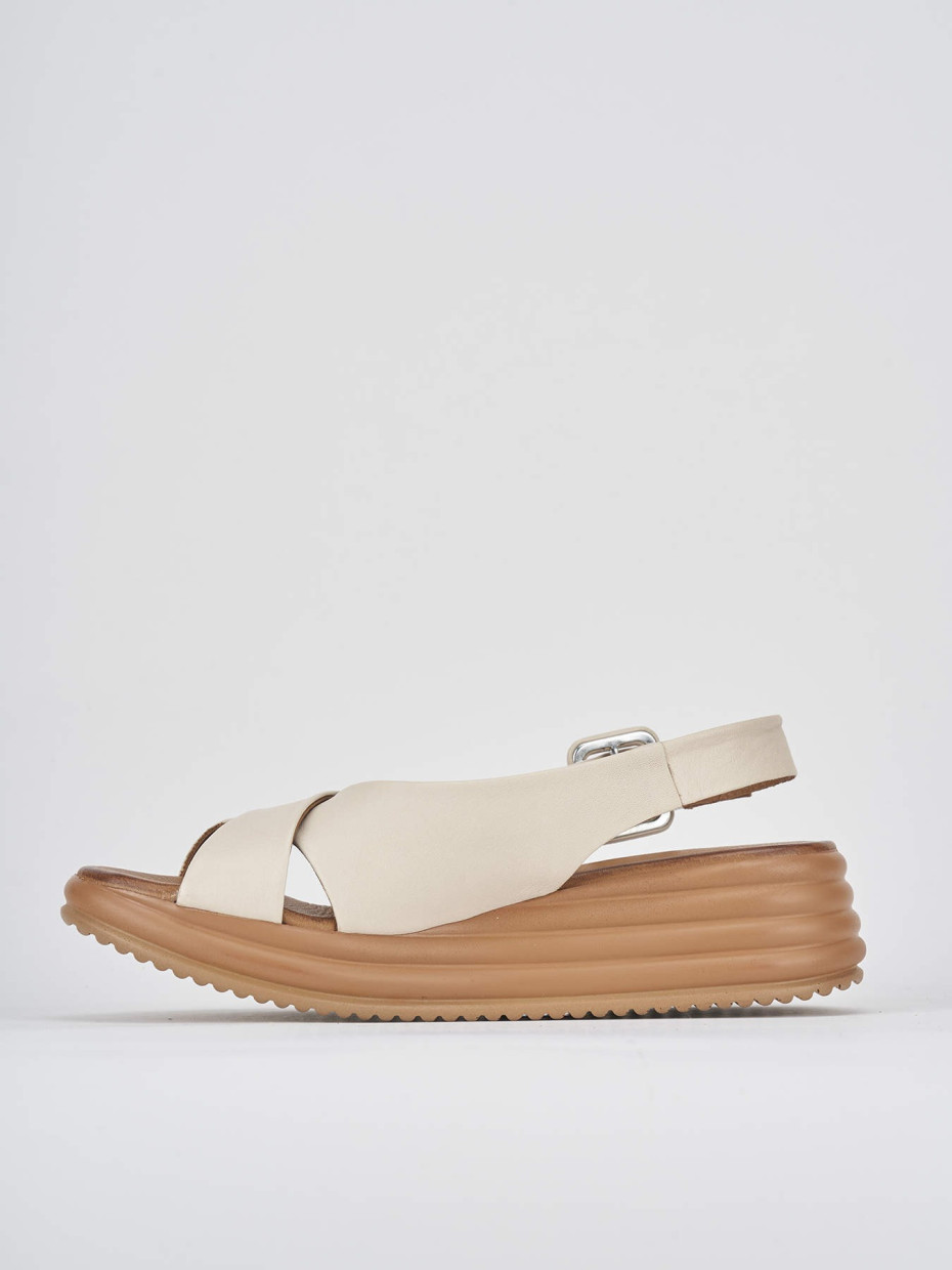 Sandalo zeppa 6 cm beige pelle
