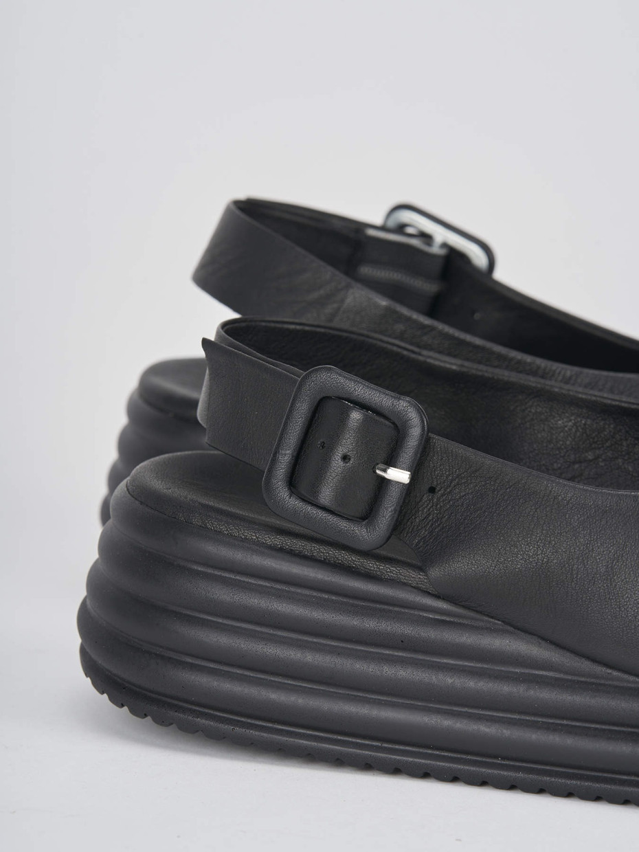 Sandalo zeppa 6 cm nero pelle