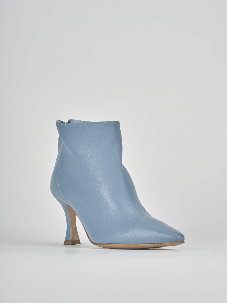 High heel ankle boots heel 8 cm light blue leather