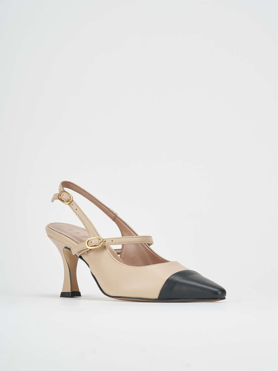 Décolleté e slingback tacco 7cm pelle beige