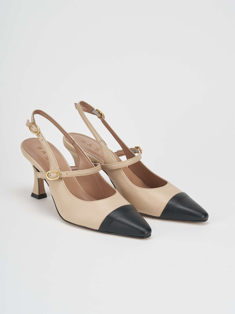 Décolleté e slingback tacco 7cm pelle beige