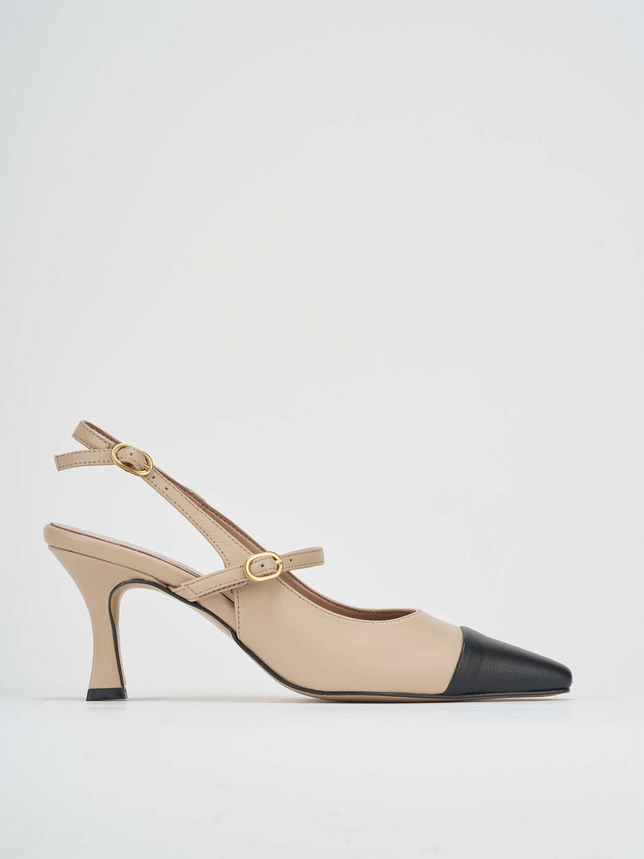 Décolleté e slingback tacco 7cm pelle beige