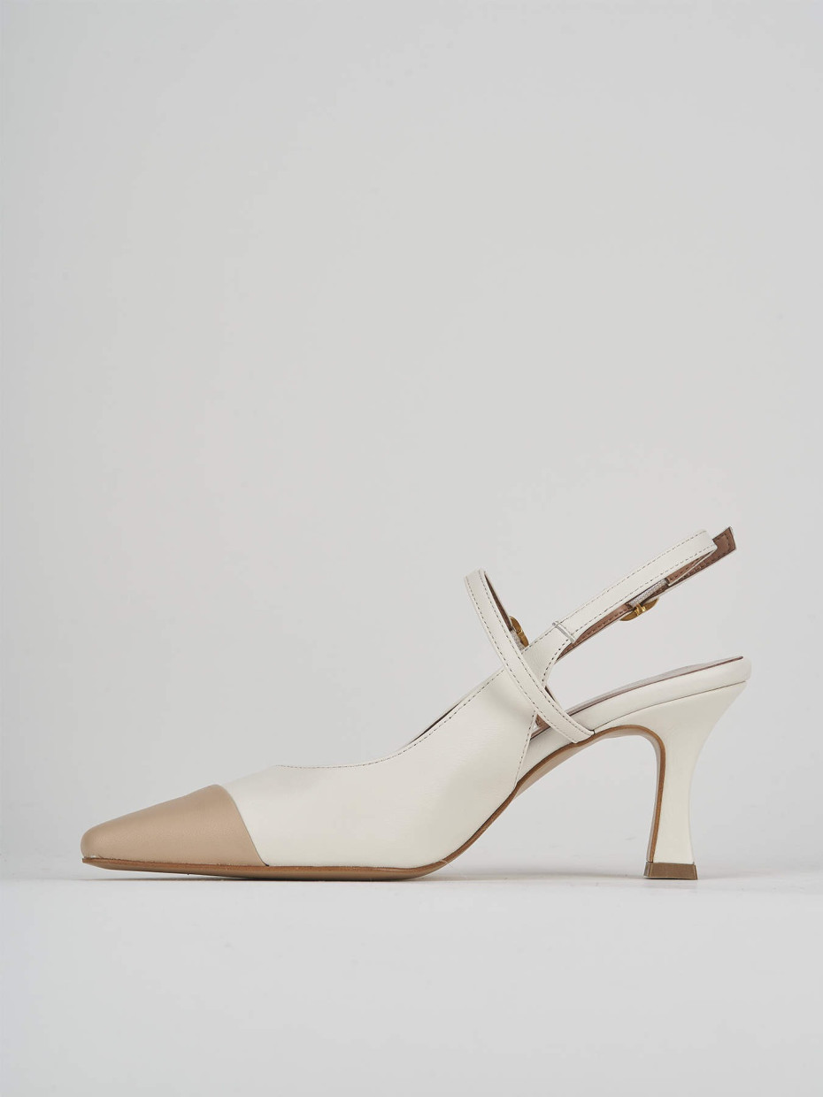 Décolleté e slingback tacco 7cm pelle bianco