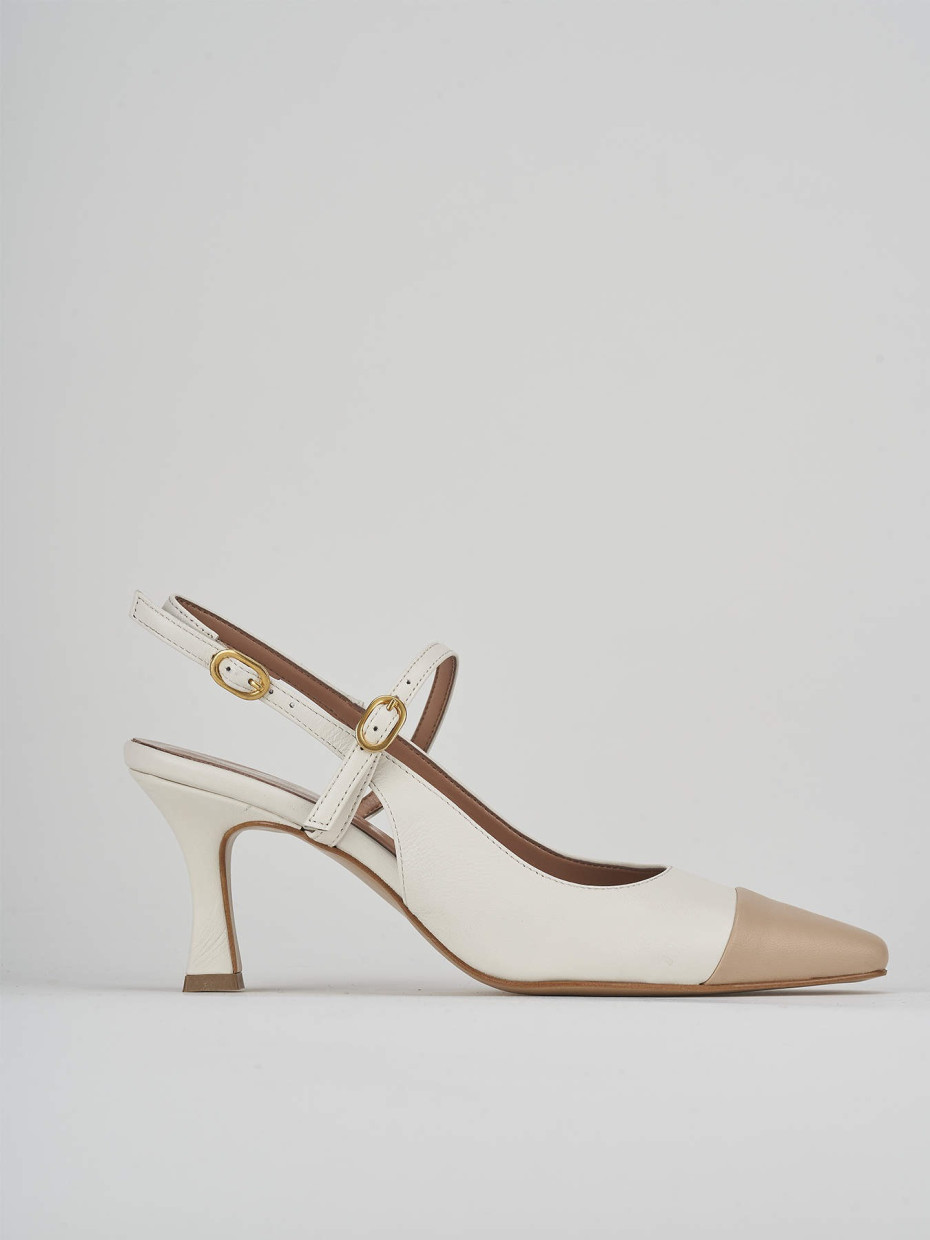 Décolleté e slingback tacco 7cm pelle bianco