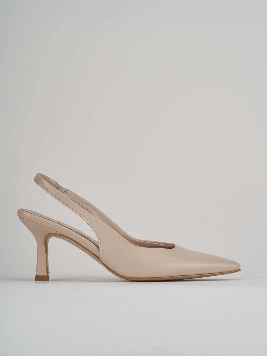 Slingback decolte tacco 7 cm  beige pelle