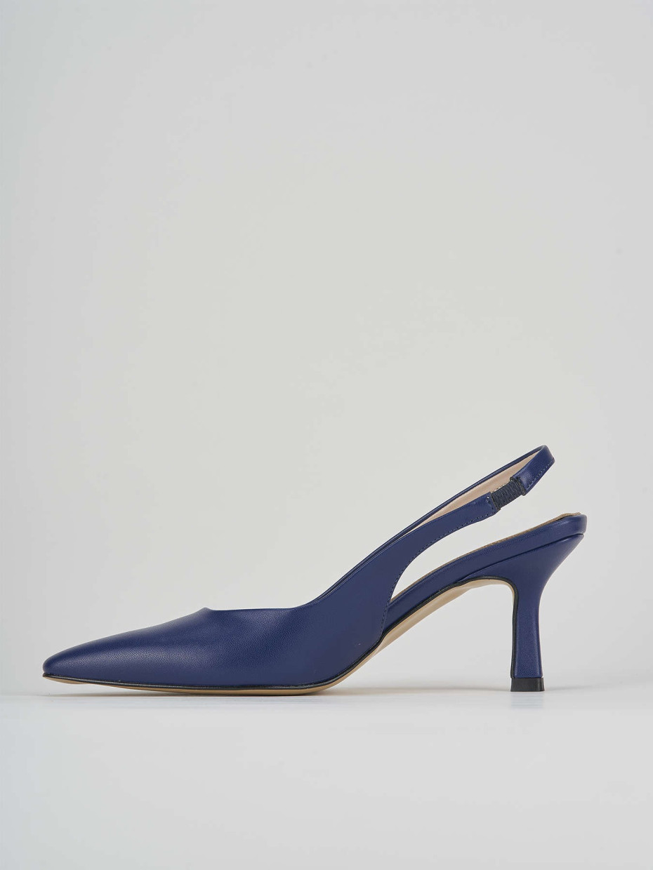 Slingback decolte tacco 7 cm  blu pelle
