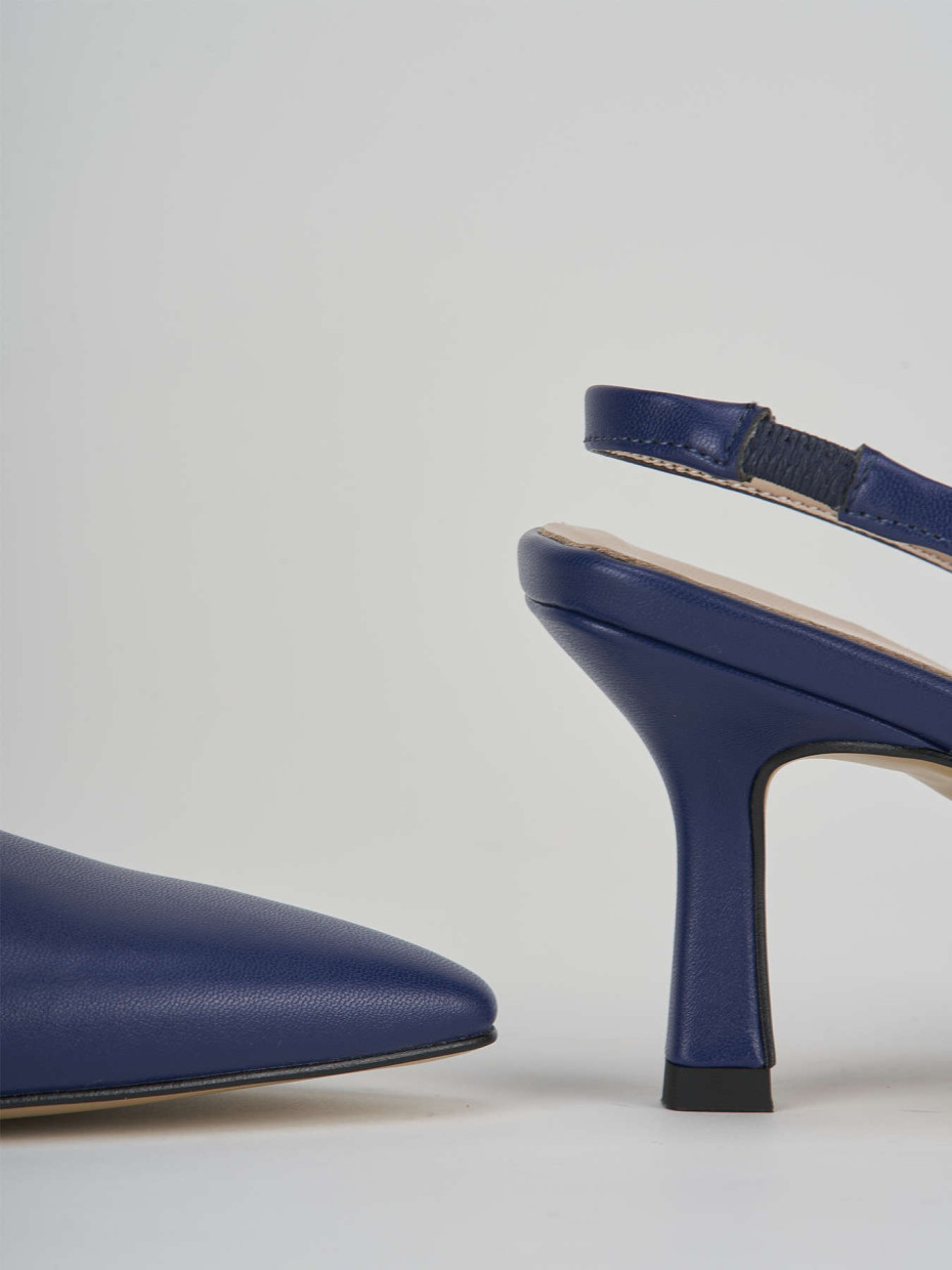 Slingback decolte tacco 7 cm  blu pelle