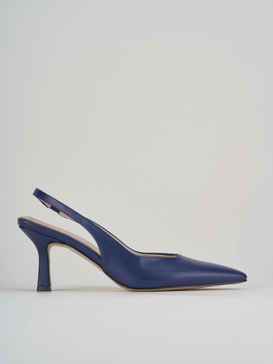 Slingback decolte tacco 7 cm  blu pelle
