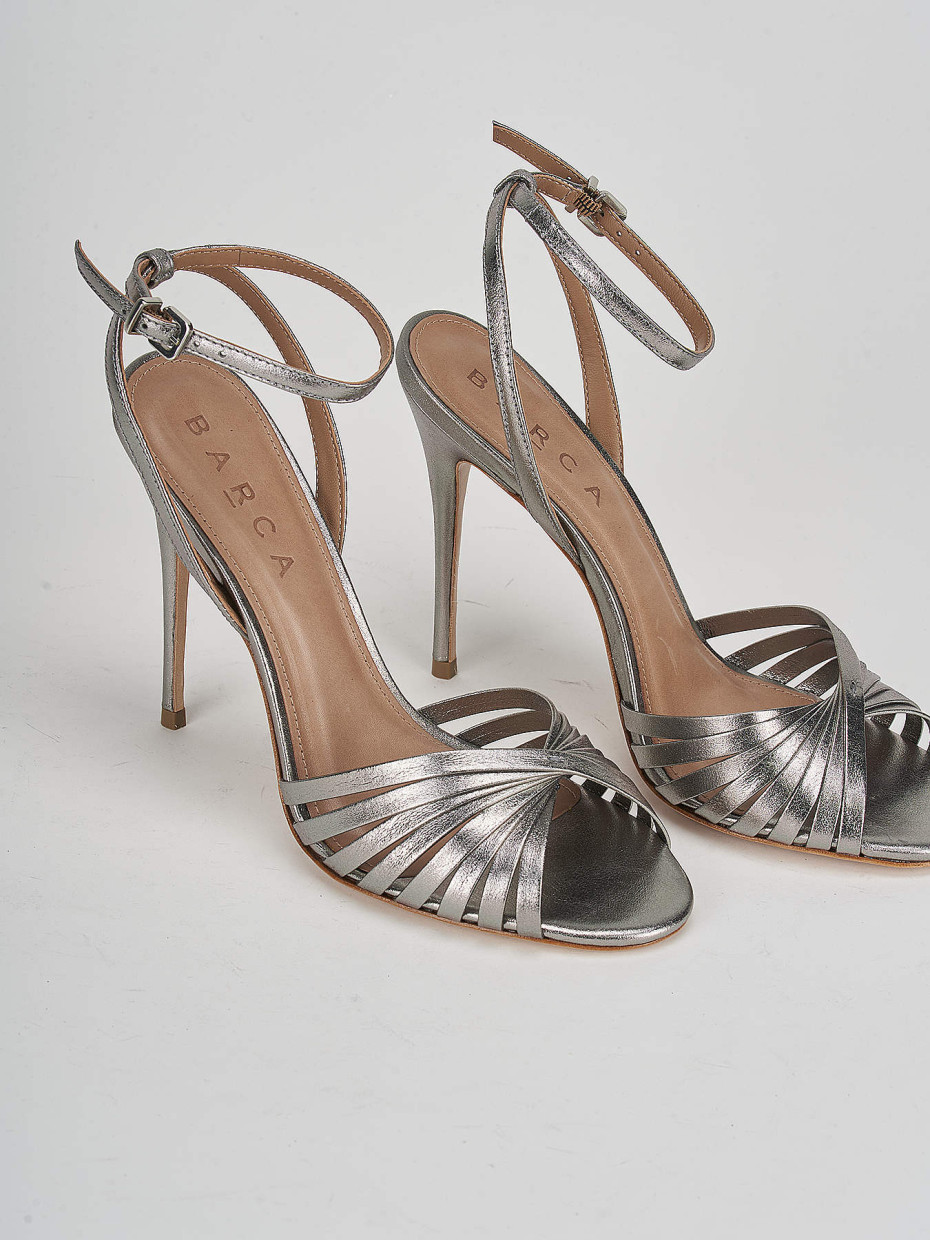 High heel sandals woman heel 11 cm silver leather Barca Stores