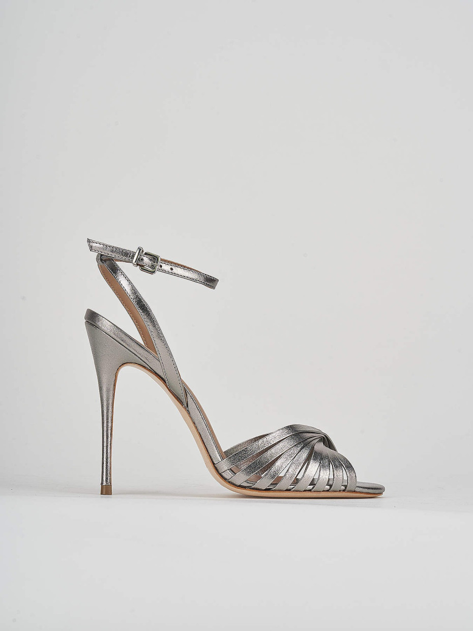 High heel sandals heel 11 cm silver leather