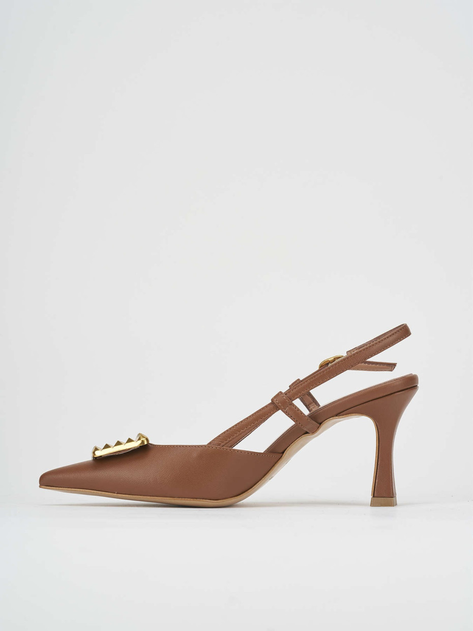 Décolleté e slingback tacco 7cm pelle marrone