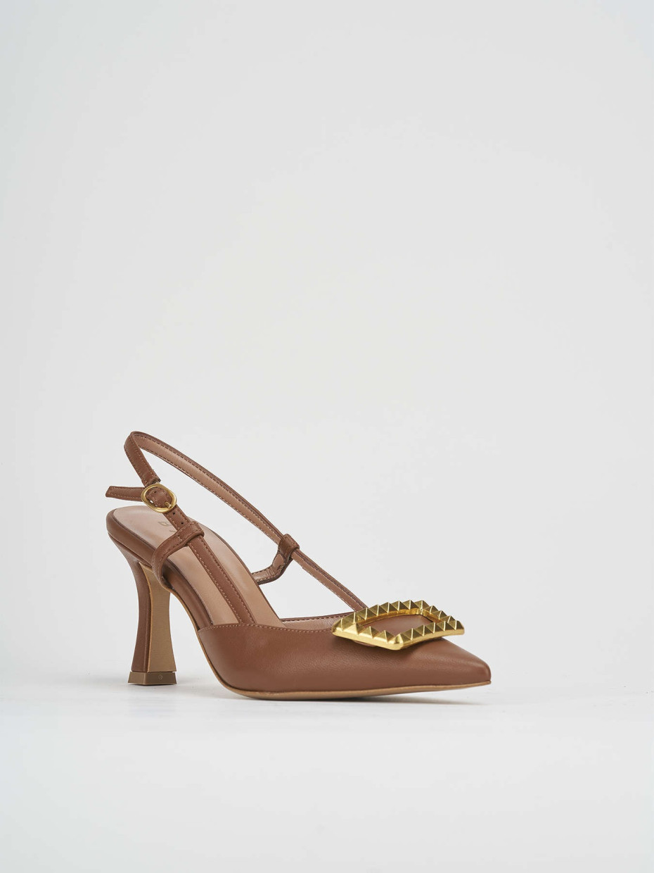 Décolleté e slingback tacco 7cm pelle marrone