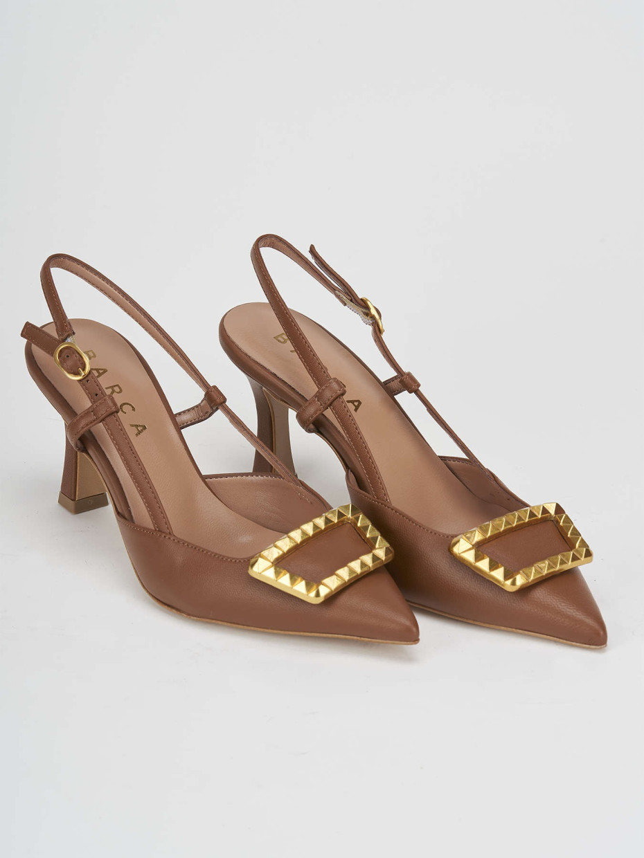 Décolleté e slingback tacco 7cm pelle marrone