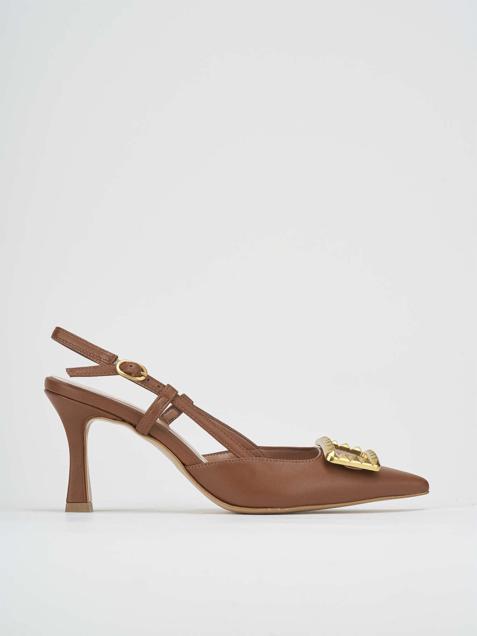 Décolleté e slingback tacco 7cm pelle marrone