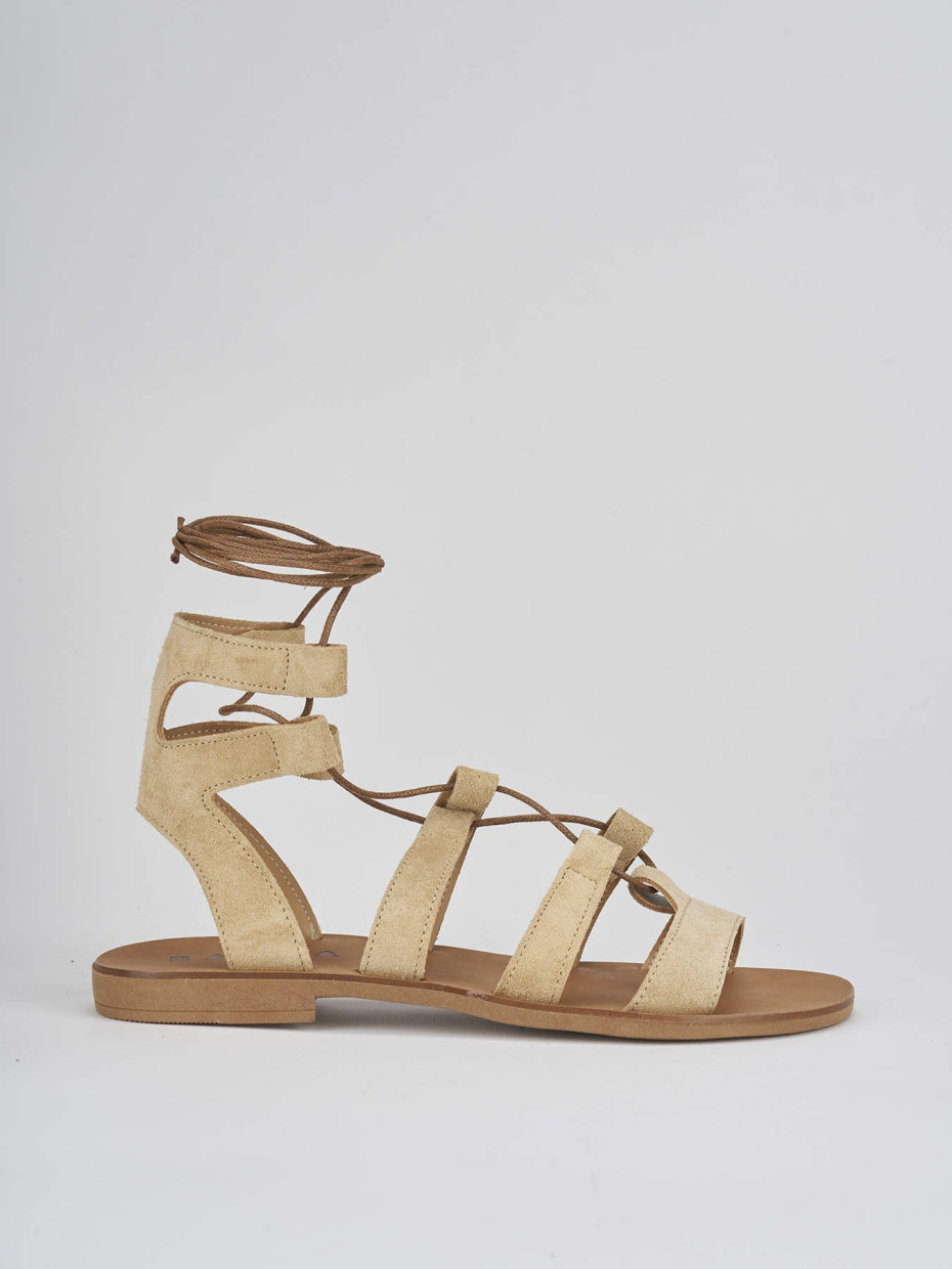 Low heel sandals heel 1 cm beige suede