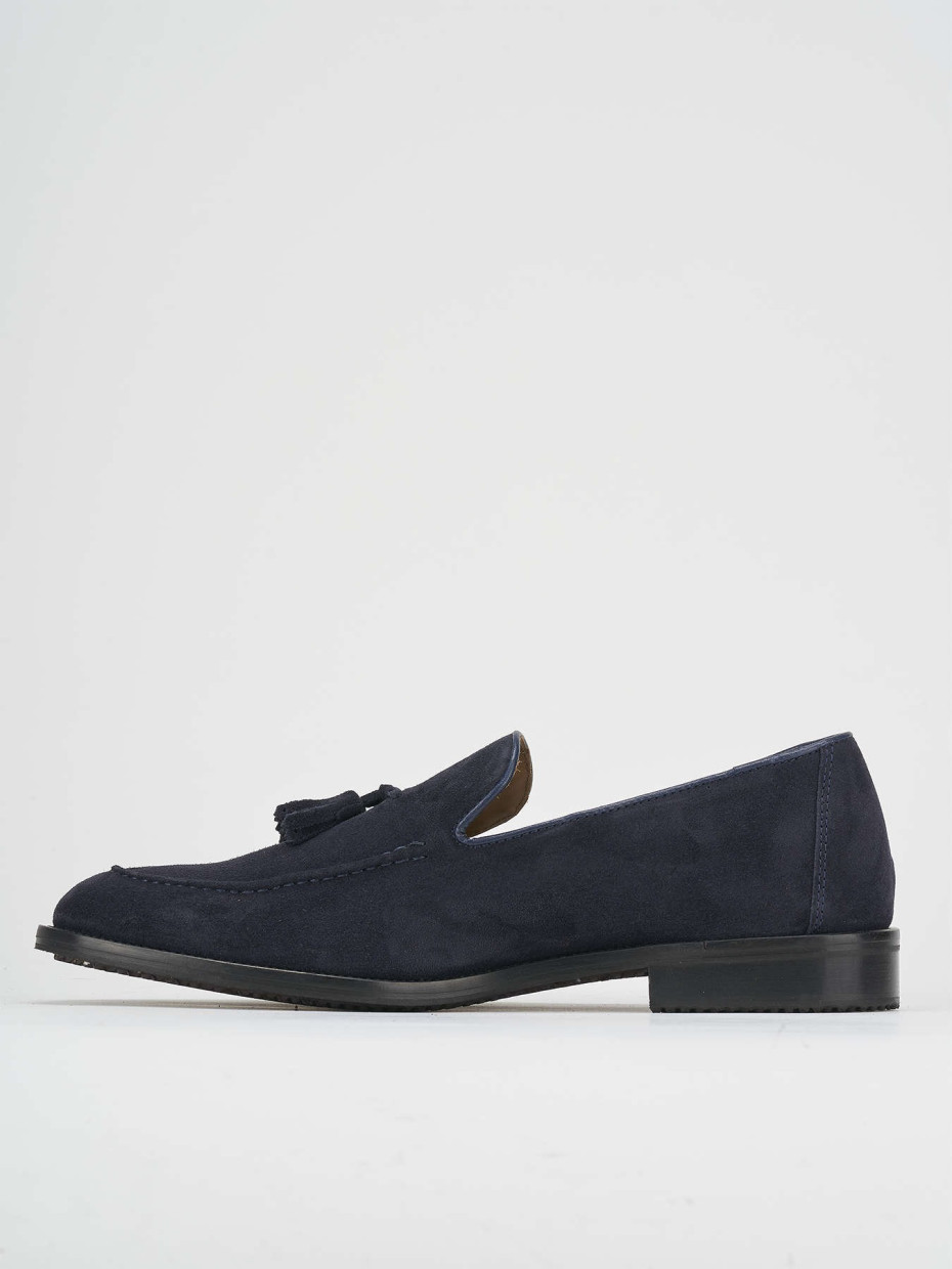 Loafers heel 1 cm blu suede