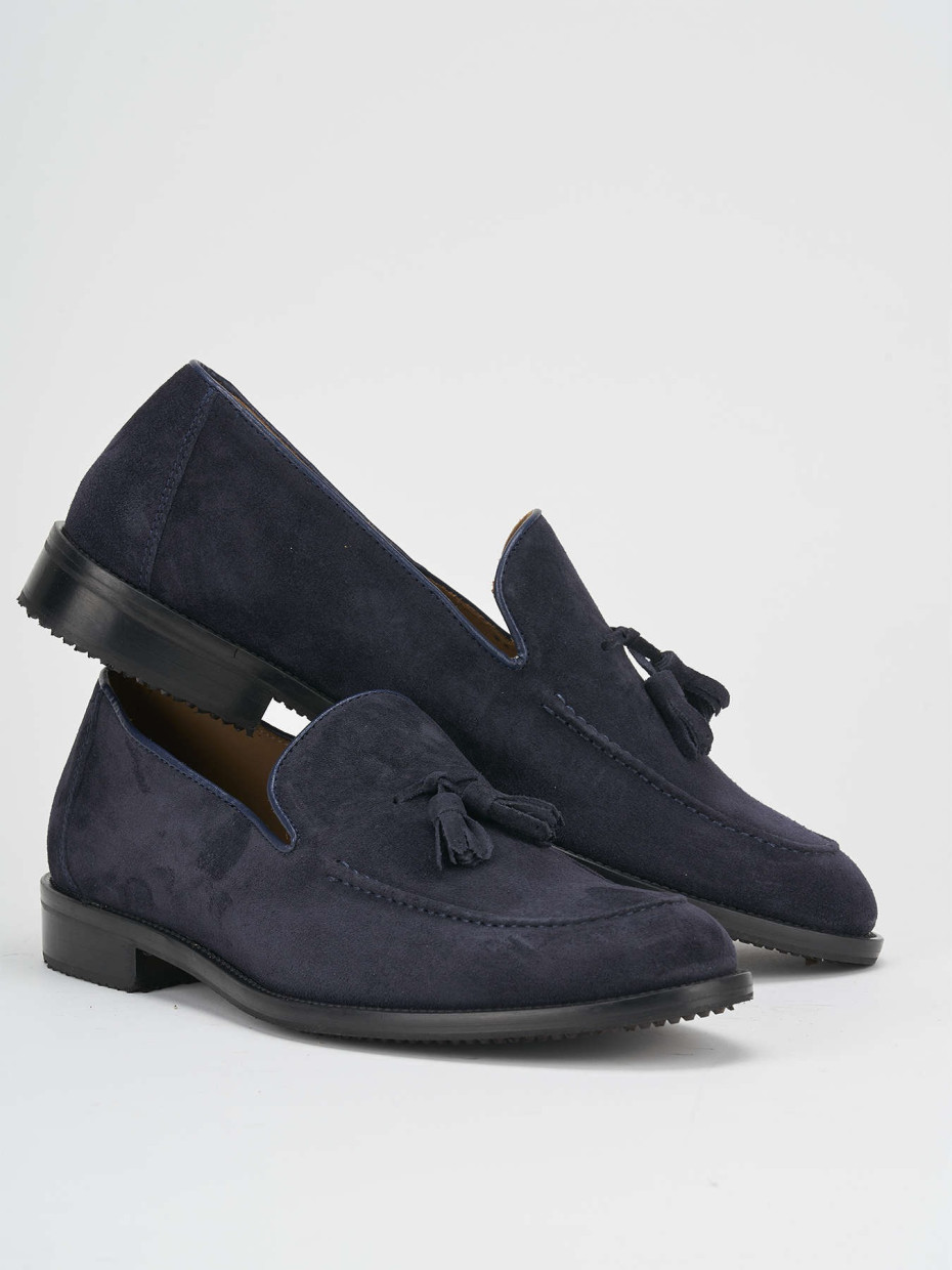 Loafers heel 1 cm blu suede