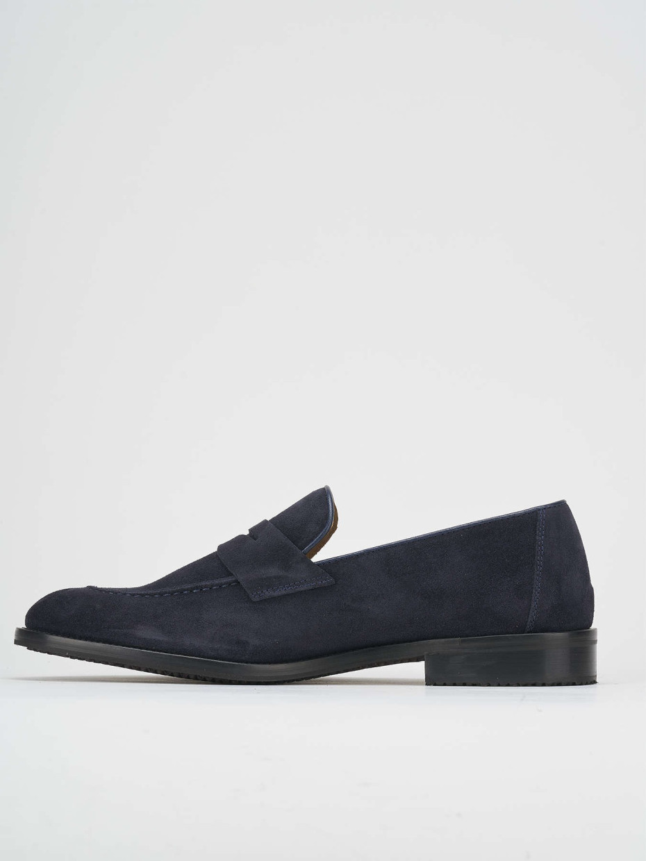 Loafers heel 1 cm blu suede