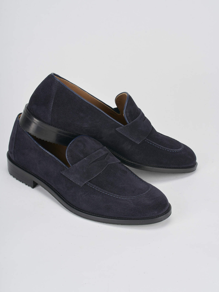 Loafers heel 1 cm blu suede