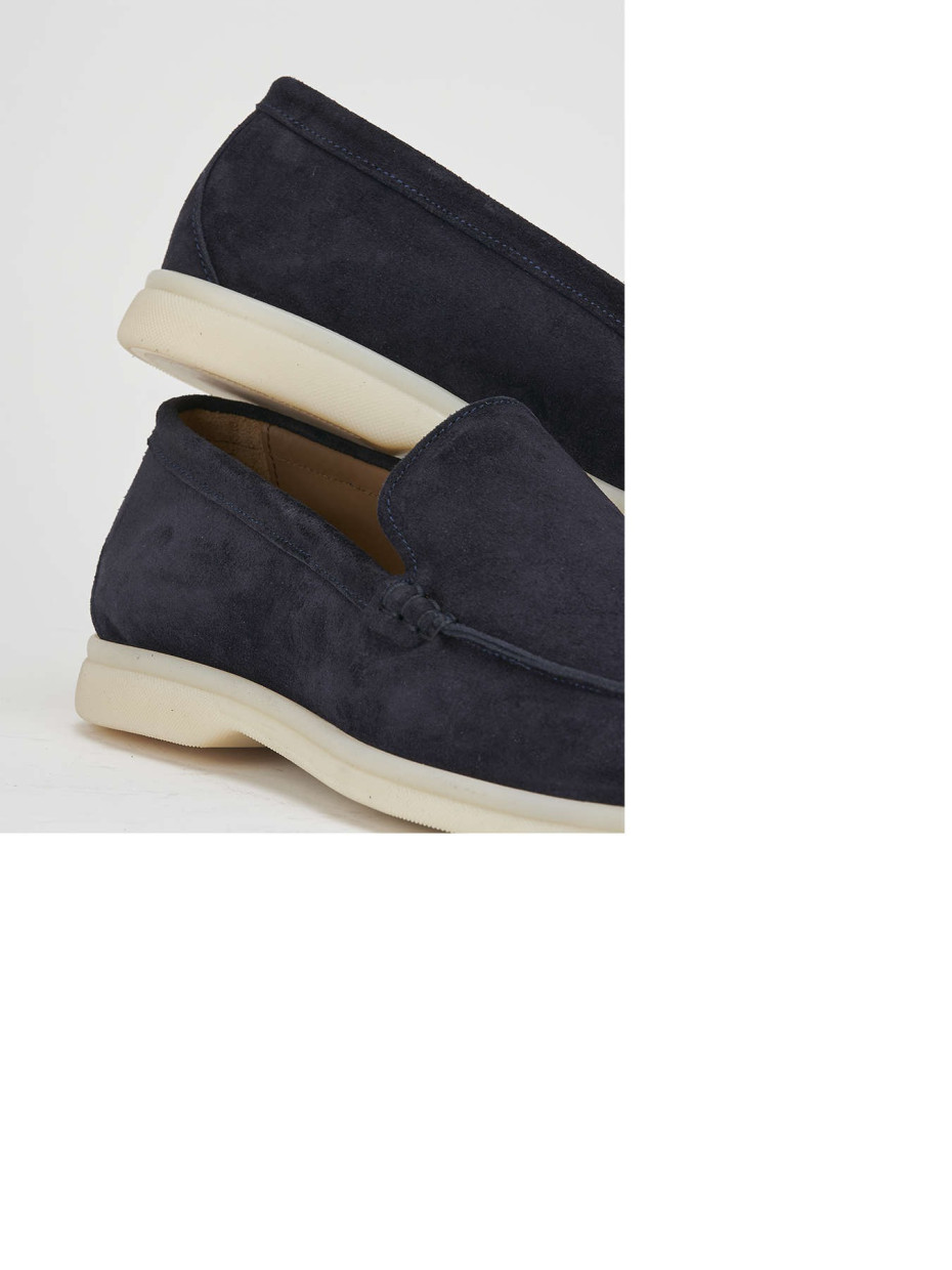 Loafers heel 1 cm blu suede